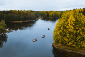 Boats floating down Kymi river